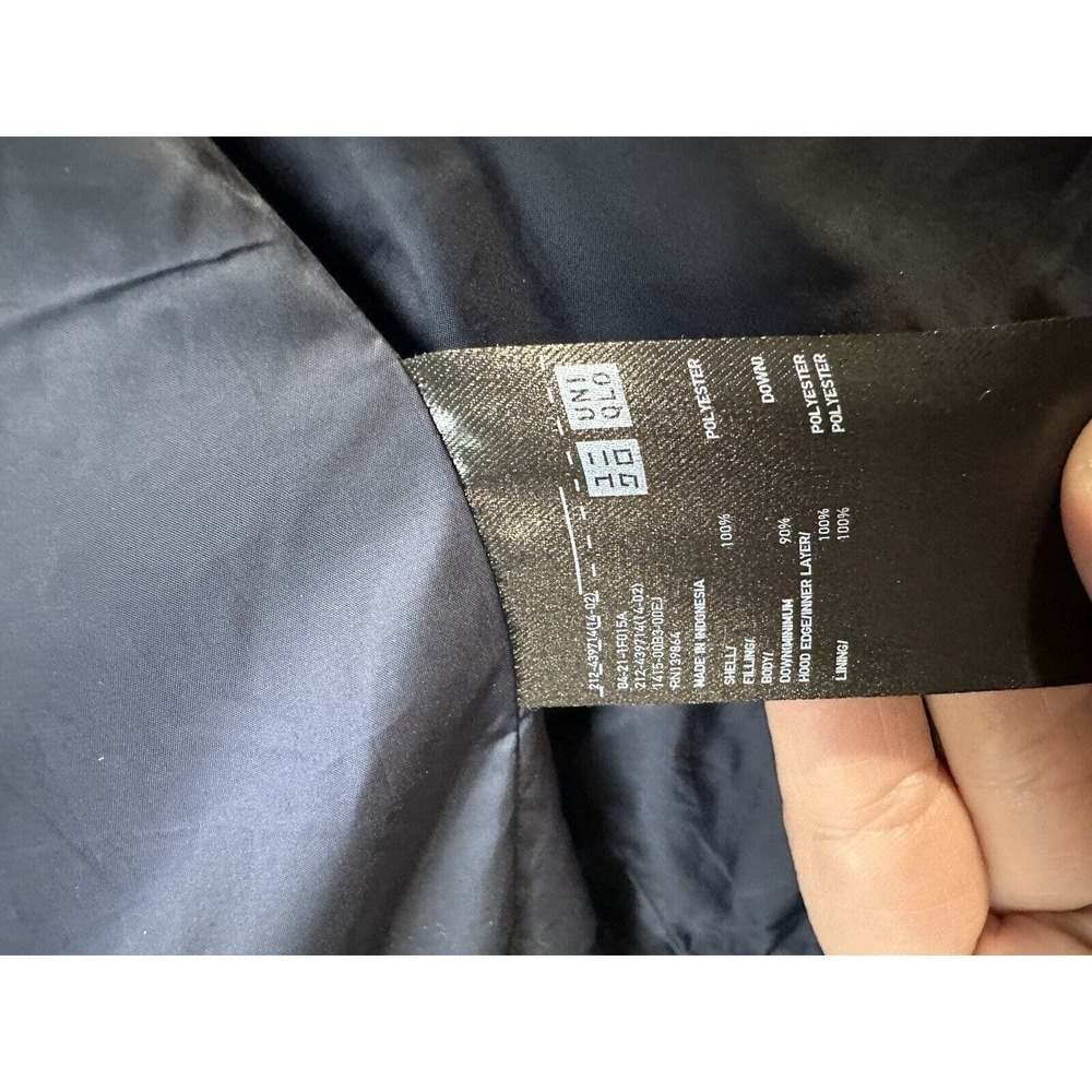 Uniqlo Women’s Down Puffer Coat Sz S Blue Goose Feather Mockneck Packable Hood‌‌ - Picture 6 of 7